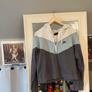 Nike Colorblock Quarter-Zip Hoodie — Cream, Light Blue & Charcoal